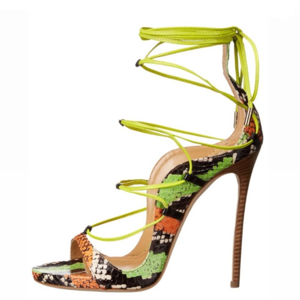 Dsquared Riri lace up neon snake print heels